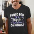 Gymnastics Watercolor Proud Dad Of A Flippin Awesome Gymnast Men's V-Neck T-Shirt Gymnastics Watercolor Proud Dad Of A Flippin Awesome Gymnast Men's V-Neck T-Shirt