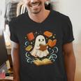 Halloween Cute Ghost Shirt Reading Books Ghost Men's V-Neck T-Shirt Halloween Cute Ghost Shirt Reading Books Ghost Men's V-Neck T-Shirt
