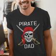 Halloween Pirate Skull Apparel Pirate Dad V-Neck Short Sleeve Cotton 100 T-Shirt Small Men's V-Neck T-Shirt