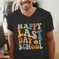 Happy Last Day Of School Groovy Teacher Student Graduation Men's V-Neck T-Shirt