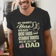 Hero Wears Dog Tags Combat Boots Proud Army Dad Father Men's V-Neck T-Shirt