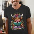 Highland Cow Book Floral Bookworm Men's V-Neck T-Shirt Highland Cow Book Floral Bookworm Men's V-Neck T-Shirt