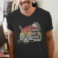 Hockey And Tacos Retro Nostalgia Lovers Men's V-Neck T-Shirt
