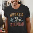 Hooked On Being Stepdad Father's Day Fishing Stepdad Men's V-Neck T-Shirt