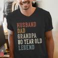 Husband Dad Grandpa 80 Year Old Legend 80th Birthday Men's V-Neck T-Shirt