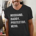 Husband Daddy Protector Hero For Dad Wife Small Men's V-Neck T-Shirt