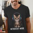 Introvert Mode Cat With Headphones Kitten Lover Men's V-Neck T-Shirt Introvert Mode Cat With Headphones Kitten Lover Men's V-Neck T-Shirt