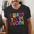 Introvert I Want To Be Alone Retro Wavy Men's V-Neck T-Shirt Introvert I Want To Be Alone Retro Wavy Men's V-Neck T-Shirt