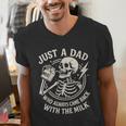 Just A Dad Who Always Came Back Skeleton Fathers Day Men's V-Neck T-Shirt