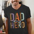 Kids Fathers Day Shirt For Son Daughter My Dad Is My Hero Men's V-Neck T-Shirt