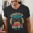 I Leveled Up To Dad Of 2 2026 Promoted To Dad Of Two Kids Men's V-Neck T-Shirt