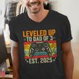 Leveled Up To Dad Of 3 Three Daddy Again 2025 Father's Day Men's V-Neck T-Shirt