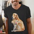 I Love Dad Patriotic Golden Retriever Canine Dog Lover Men's V-Neck T-Shirt