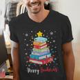 Merry Bookmas Book Christmas Tree Lights Xmas Men Women Kids Men's V-Neck T-Shirt Merry Bookmas Book Christmas Tree Lights Xmas Men Women Kids Men's V-Neck T-Shirt