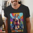 Mom & Dad Of a Basshole Basset Hound With Glasses -Adults Short Sleeve Men's V-Neck T-Shirt