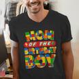 Mom And Dad Birthday Boy Building Bricks Family Party Decor Men's V-Neck T-Shirt