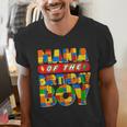 Mom And Dad Mama Birthday Boy Building Bricks Family Party Men's V-Neck T-Shirt