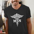 MSN Letters On Caduceus Medical Emblem MSN Nurse Graduation Men's V-Neck T-Shirt