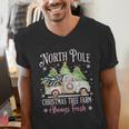 North Pole Tree Farm Merry Christmas Holiday Scene Nostalgia Men's V-Neck T-Shirt
