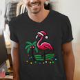 Nostalgia Holiday Tees -Adult Christmas Flamingo Small Short Sleeve Crew Neck Cotton Polyester Lightweight Ribbed Cuff Winter Men's V-Neck T-Shirt
