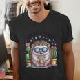 I Am Not a Hugger Introvert Hedgehog With Cactus Men's V-Neck T-Shirt I Am Not a Hugger Introvert Hedgehog With Cactus Men's V-Neck T-Shirt