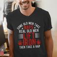 Old Men Gag Workout Gym Fitness Exercise Weightlifting Dad Men's V-Neck T-Shirt Old Men Gag Workout Gym Fitness Exercise Weightlifting Dad Men's V-Neck T-Shirt