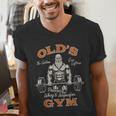 Old's Gym Logo Workout Dad Grandpa Weightlifting Old Men Gym Men's V-Neck T-Shirt