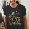 OMG It's My Son's Birthday Happy Bday Tie Dye Mom Dad Men's V-Neck T-Shirt