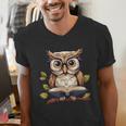 Owl Reading A Book Perched On A Branch Bookworm Men's V-Neck T-Shirt