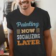 Painting Now Minimal Socializing Introvert Vintage Men's V-Neck T-Shirt