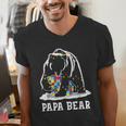 Papa Bear Autism Awareness Autism Matching Family Dad Men's V-Neck T-Shirt