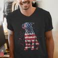 Patriotic Pitbull American Flag 4th Of July Dog Pitbull Dad Men's V-Neck T-Shirt