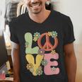 Peace Sign Love Groovy Vibes Costume Nostalgia 1980s Fashion Men's V-Neck T-Shirt
