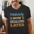 Philately Now Minimal Socializing Introvert Vintage Men's V-Neck T-Shirt Philately Now Minimal Socializing Introvert Vintage Men's V-Neck T-Shirt