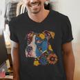 Pitbull Floral Dog Lover Vintage Flower Art Pitbull Mom Dad Men's V-Neck T-Shirt