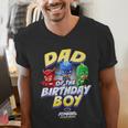 PJ Masks Group Shot Dad Of The Birthday Boy Logo Men's V-Neck T-Shirt
