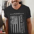 Please Chew Quieter Introvert USA Flag Vintage Men's V-Neck T-Shirt