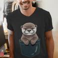 Pocket Otter Lover Introvert Cute Animal Fun Surprise Men's V-Neck T-Shirt