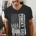 Pomsky Dad American Flag Pomsky Owner Pomsky Lover Men's V-Neck T-Shirt