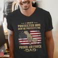 Now He Protects Me USAF Dad Proud Air Force Dad T-Shirt Men's V-Neck T-Shirt