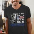 Proud Army Dad Soldier Son Patriotic Veterens Men's V-Neck T-Shirt