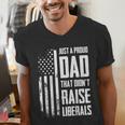 Proud Dad That Didn't Raise Liberals American Flag -ON BACK Women Men Men's V-Neck T-Shirt