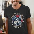 Proud Husky Dad American Flag Patriotic Husky Dad Men's V-Neck T-Shirt