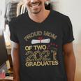 Proud Mom Of Two 2021 Graduates Twin Mama Graduation Leopard Men's V-Neck T-Shirt