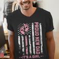 Proud New Dad New Girl Baby First Fathers Day American Flag Men's V-Neck T-Shirt