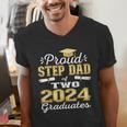 Proud Step Dad Of Two 2024 Graduate Class 2024 Graduation Men's V-Neck T-Shirt