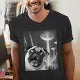 Pug Alien UFO Taking a Selfie Dog Mom Dad Men's V-Neck T-Shirt