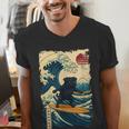 Pug Japanese Kanagawa Wave Surfing Japan Mom Dad Kids Men's V-Neck T-Shirt