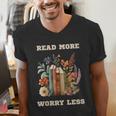 Read More Worry Less Book Lovers Motivational Quote Bookish Men's V-Neck T-Shirt