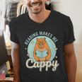Reading Makes Me Cappy Bookworm Capybara Book Reading Men's V-Neck T-Shirt